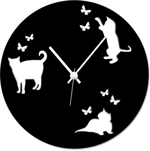 WANDKINGS Wanduhr Katzen aus Acrylglas, Farbe: SCHWARZ (hochglänzend)