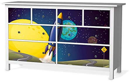 Möbel-Folie für Kinder - passend für IKEA Hemnes Kommode 8 Schubladen I Tolle Möbelfolie für Kinder-Möbel Deko I Design: Space Rocket