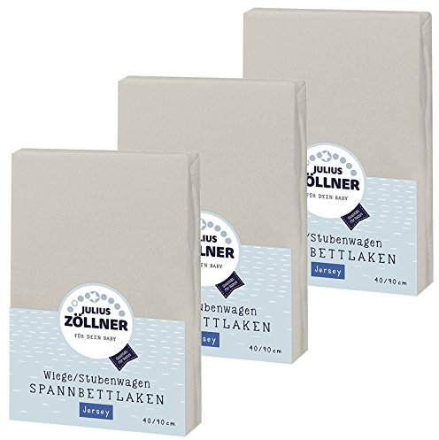 Julius Zöllner Spannbetttuch Jersey 90x40 Taupe 3er Pack