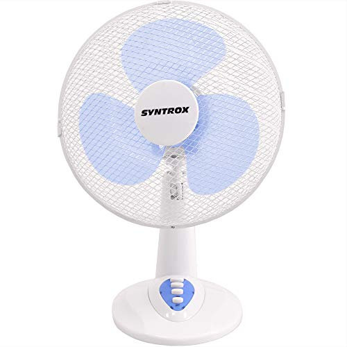 Syntrox Germany TVT-33W-WB 12 35 cm Tischventilator mit 3 Geschwindigkeiten, Oszillation Windmaschine Axialventilator Ventilator Lüfter Gebläse Luftkühler