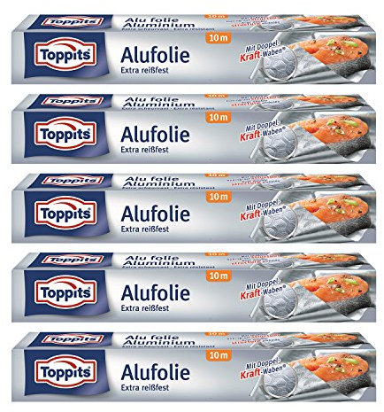 Toppits Alufolie Doppel-Kraft-Waben (10m x 29.5cm), 5er Pack (5 x 10 Meter)