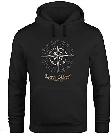 Neverless Hoodie Herren Kompass Windrose Navigator Segeln Kapuzenpullover Sweater Männer schwarz 3XL