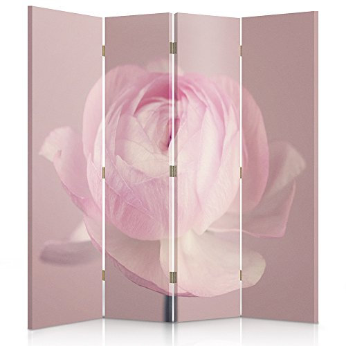 Feeby Paravento Fiori Bocciolo 4 Parti 145x180 cm Unilaterale Pieghevole Separatore Decorazioni Stampa su Tela Parete Spagnola Soggiorno Ufficio Camera da letto Home Office Di Fiore Natura Rosa