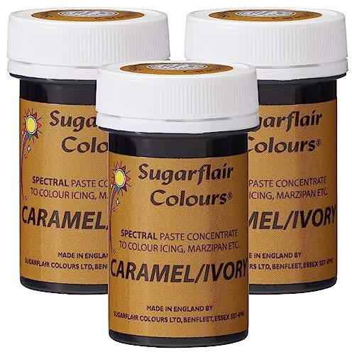 Sugarflair Spectral Caramel/Ivory Food Colouring Paste, Highly Concentrated for Use with Sugar Pastes, Buttercream, Royal Icing or Cake Mix, Vibrant Colour Dye - 25g (Pack of 3)