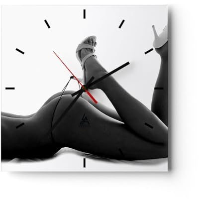 ARTTOR Modern Wanduhr Frau Akt Pose 30x30cm Quadrat Klein Wand Uhr Glas Analog Zimmeruhren Küche Büro Wohnzimmer Glasuhr Wall Clock Dekoration Design Wanddekoration Küchenuhr C3AC30x30-0105