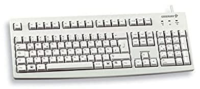 CHERRY G83-6104, Kabelgebundene Tastatur für Industrieanwendungen, EU-Layout (QWERTY), Abriebfeste Tasten, Leicht zu Reinigen, Recyclingfähig, Hellgrau