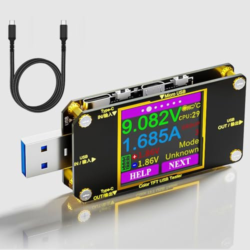 Eversame USB C Power Meter Tester, Voltmeter Ammeter Load Tester, Voltage and Current Monitor With Braided C to C Cable (1.5Ft/50cm) - Test Cable Speed - PD 2.0/3.0 QC 2.0/3.0/4.0