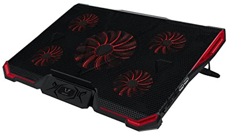 WE Gamium Refroidisseur Ordinateur Portable - Le Plus Puissant - Refroidissement Ultra Rapide - 5 Ventilateurs Ultra Silencieux - Refroidisseur PC Portable PS4 Xbox - Rouge et Noir