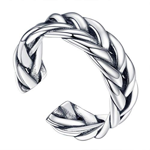 U7 925 Sterling Silber Ring für Männer Frauen geflochten Muster Offener Ring Vintage Stil verstellbar Fingerring Hip Hop Modeschmuck Accessoire für Weihnachten Geburtstag