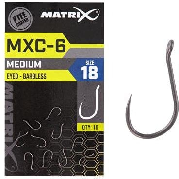 Matrix MXC-6 Size 20 Barbless Eyed Super Sharp PTFE Coated Hooks for Maggots Casters Pellets