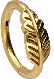 PIERCINGLINE Chirurgenstahl Segmentring Clicker FEDER Piercing Ring Nase Septum Ohr Helix Tragus Goldfarben 10 mm
