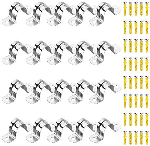 Bolatus 20Stück 20mm Rohrschelle Edelstahl Befestigungsschelle Verbindungsring U-Rohrschelle Schlauchschelle Werkzeug Zweiloch-Rohrschellen mit Schrauben