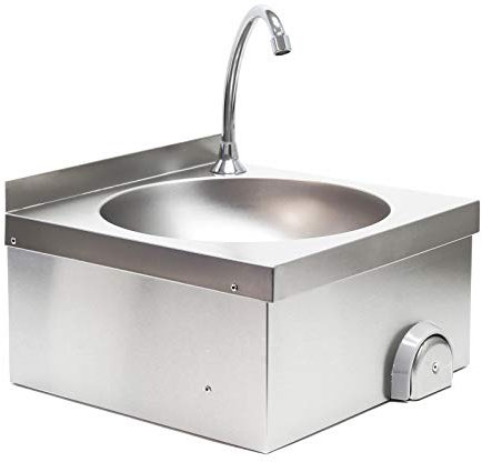 XPOtool Évier en acier fin – 400 x 400 x 430 mm – Commande au genou – Lavabo gastronomique avec Cuve ronde – Lavabo Lave-main hygiénique montage mural