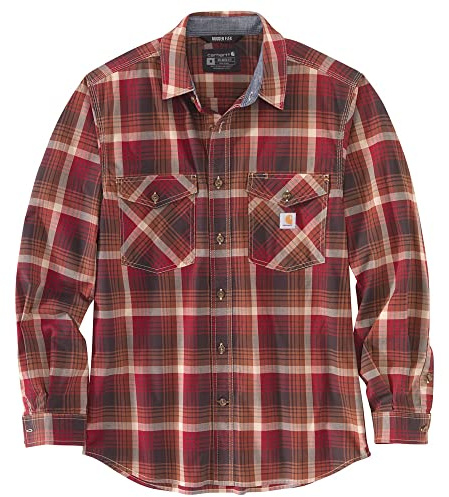 Carhartt Chemise légère à carreaux à manches longues pour homme Coupe décontractée, Rouge sang, S