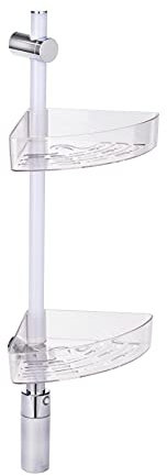 WENKO LED Duscheckregal, 2 Ablagen, Design-Duschstange mit integrierter, vollflächiger & energiesparender LED-Beleuchtung, Bewegungsmelder, Power-Loc Wandbefestigung ohne Bohren, Akkubetrieben, 74 cm