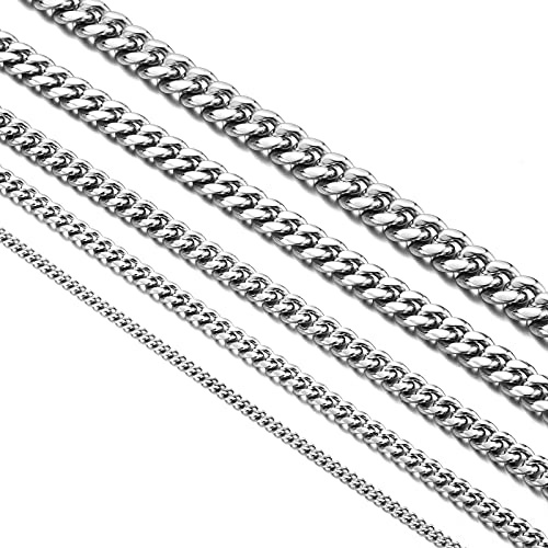 OneChance Damen Herren Panzerkette Cuban Chain Halskette, 4/5/6/8/10/12mm Breite, 40/50/60/70/80 cm Länge, Edelstahl, Kubanische Gliederkette Männer Hip Hop Kette