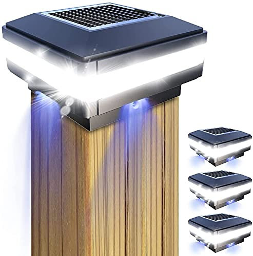 GEYUEYA Home Solar Post Cap Lights - Fence Lights Outdoor for 4x4, 5x5, 6x6 inch Wooden Posts - Deck, Patio, Garden, Yard Decoration - Waterproof Pure White, Blue Lamp - 4 Pack