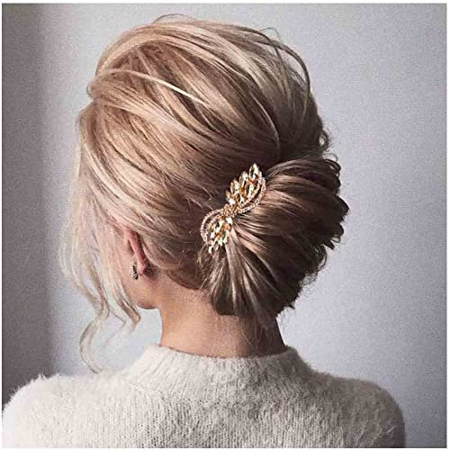 Yheakne Barrette à cheveux de mariage avec strass dorés - Barrette à cheveux brillante - Accessoire de cheveux pour femme et fille (doré)