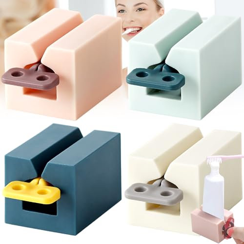 Duyteop 4 Pièces Presse-Dentifrice, Presse-Dentifrice Pince à Tube, Porte Siège Plastique Dentifrice, Pivoter Distributeur de Dentifrice, Outil pressage Dentifrice Roulant pour Les Paresseux