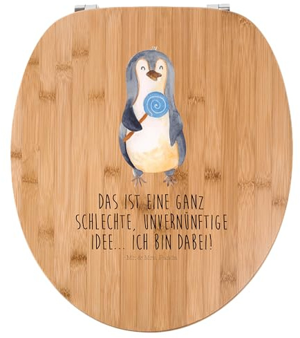 Mr. & Mrs. Panda Motiv WC Sitz Pinguin Lolli - Geschenk, Toilette, Süßigkeiten, Klodeckel, Rabauke, Toilettendeckel, Klobrille, WC-Sitz, Gauner,