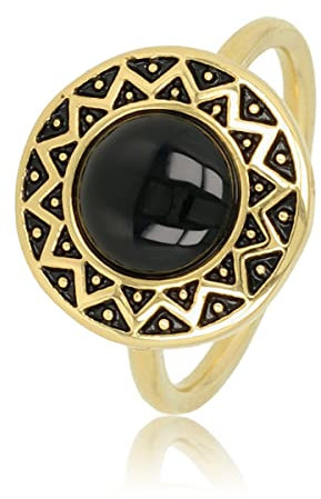 My Bendel Vintage Goldring mit Onyx- Stylischer Ringe für Damen mit echtem Edelstein - Bleibt schön und Verfärbt nicht - Stapeln Ringe - mit Luxuriösen Geschenkverpackung