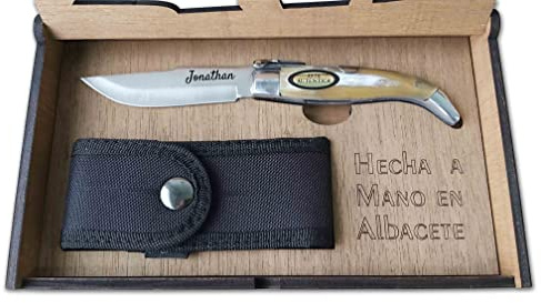 Genérico Corcoles Navaja Teja Toro Albacete 8,5 cm.Funda. Personalizada con tu Nombre.