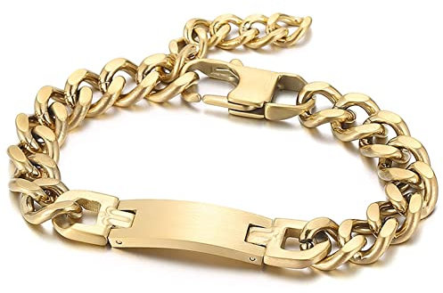 Skcess Männerarmband Gold,Armband Im Hip-Hop-Stil Mit Gebogener Karte Rostfreier Stahl Herren Armband 218X10Mm