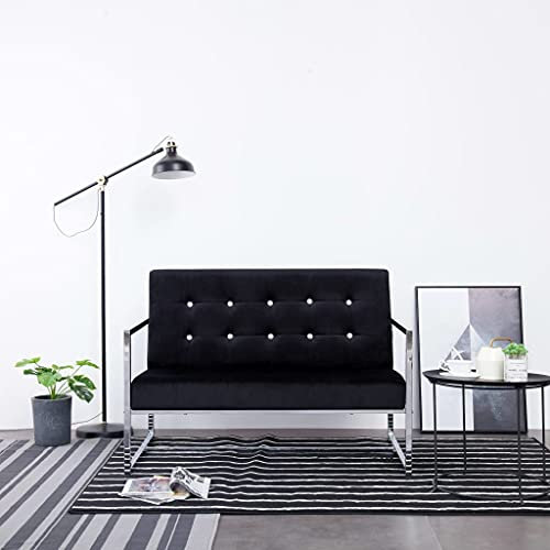 Hommdiy Sofa 2-Sitzer mit Armlehnen Polstersofa Loungesofa Polsterbank Sitzbank Sofabank Sessel Bank Sitzmöbel Polstermöbel Schwarz Samt Verchromte Beine