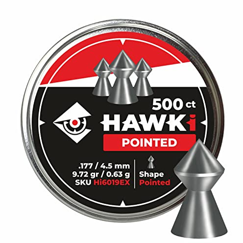 Hawki Airgun Pellets .177cal/4.5mm Caliber (9.72gr/0.63 g) 500 ct Hi6019EX Pointed