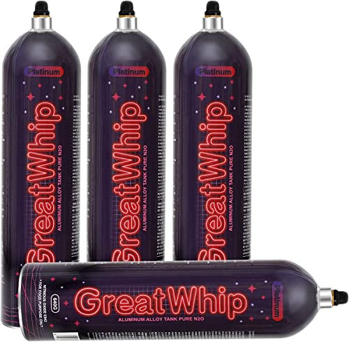 GreatWhip 4 x 640g N2O Lachgas für Sahnebereiter 640g Lachgas Flasche Zylinder Aluminium Lach Gas Zylinder für Sahnebereiter (4 Zylinder)