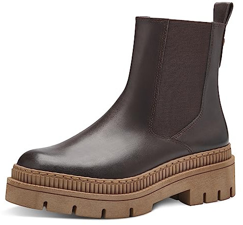 MARCO TOZZI Stivaletti Chelsea Donna in Pelle Sintetica Zeppa, Mocca/Nature, 41 EU