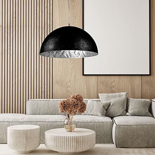 s.luce Blister Pendelleuchte Matt Metall Hängeleuchte Halbrund, Farbe:Schwarz/Silber, Größe:Ø 55cm