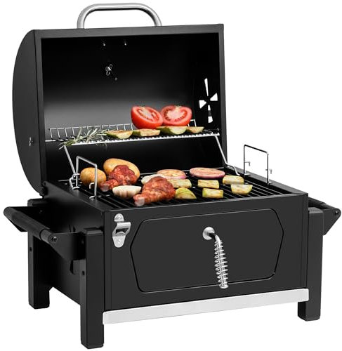 Royal Gourmet CD1519 Portable Charcoal Grill with Two Side Handles, Compact Outdoor Charcoal Grill with Bottle Opener, for Travel, Picnic, Tailgate, and Campsite Cooking, Black