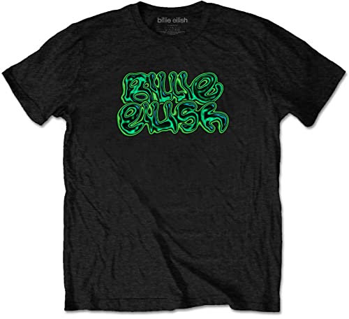 Billie Eilish Unisex Neon Logo Official Black T-Shirt, Schwarz, XL