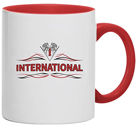 IHC International Harvester V8 Kolben Traktor-Logo Tasse Kaffeebecher Keramik, 330 ml Inhalt | Weiß/Rot