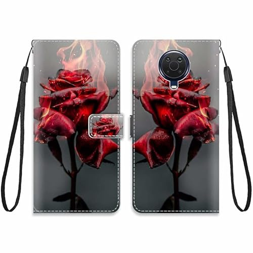 KARTXITAI Cuir Coque Compatible avec Nokia G20 Antichoc avec Support Clapet Design Motif Drôle Étui Bumper Portefeuille Magnétique Créatif Case Cover Housse-Rose Rouge,feu