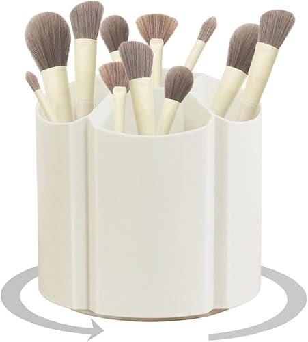 Ezebesta - Organizador de brochas de maquillaje con 6 compartimentos, giratorio de 360 grados, contenedor de plástico para tocador