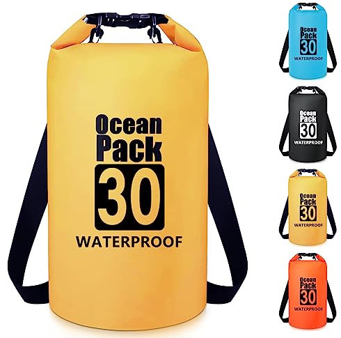 Invool Sac étanche 5 L/10 L/20 L/30 L avec bandoulière réglable pour randonnée, natation, rafting, surf, cyclisme, camping, pêche, jaune, 30L, Organiseur de sac