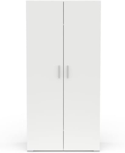 Petite Armoire Dressing Intemporelle Avec Penderie 2 Portes 4 Etagères – Coloris Blanc Mat - 90,3 x 51,7 x 185,7 cm