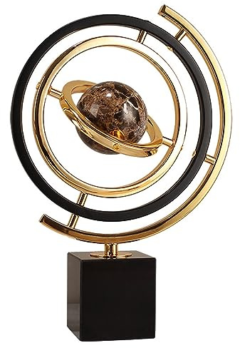 Vinbcorw Moderne abstrakte Kunstdekoration, Metallkugel-Ornament-Skulptur Dekor mit rechteckigem Ständer in Schwarz und Gold,S
