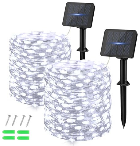 Dalugo Solar String Lights - 12M/40Ft 120 LED Copper Wire Outdoor Lights With 8 Modes, Waterproof for Garden, Tree, Party, Wedding, Christmas (Cool White)