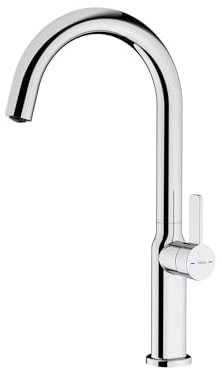 TEKA Grifo Cocina Monomando, Caño Alto Giratorio 360º, Aireador Anticalcáreo, Latiguillos Flexibles de 3/8”, Acabado Cromado, Modelo OVAL 915