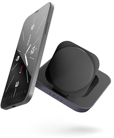 ZENS Magnetic Aluminium konvertibles kabelloses Ladegerät kompatibel mit MagSafe (15 Watt, Qi-Zertifiziert, Netzteil mit Kabel inklusive) Schwarz