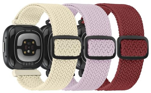 DKGKOO (3er Pack) Armband Kompatibel mit Fitbit Versa 3/Versa 4/ Sense/Sense 2 Nylon Armband, Weiches Verstellbares Geflochtenes Ersatz-Sportband, Elastisches Nylon-Uhrenarmband Frauen und Männer