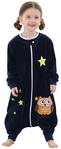 HAHASHOW Baby Schlafsack mit Füßen Schlafsack mit Beinen 5-6 Jahre Eule | Maschinenwaschbar, 2 Wege Reißverschluss, Langärmelig, 1.5 Tog Extraweicher Polyesterstoff, Geeignet für alle Jahreszeiten