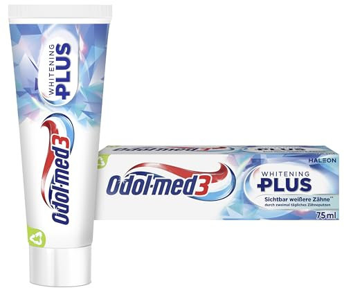 Odol-med3 White+ Zahnpasta, klinisch getestete Fluorid-Zahncreme, reinigt und entfernt Verfärbungen, für sichtbar weißere Zähne**, 75ml