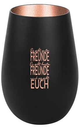 Der-Porzellan-Laden Windlicht mit Gravur Es gibt Gute Freunde, Schwarz Bronze, Teelichthalter aus Glas mit Spruch, Tischdeko modern