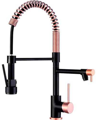 Homefy Rotgoldene Küchenarmatur mit herausziehbarem Sprüher, Touch-On-Einhebel-2-Funktion, Edelstahl-Federhals, Einloch-Installation für Wohn-, Gewerbe-, Bauernhaus, Wohnmobil, Bar und mehr