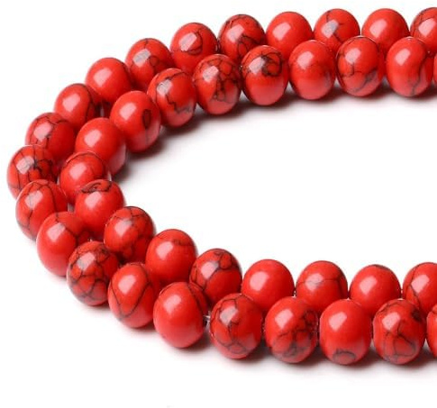 XIANNVXI 8mm Naturstein Rot Türkis Perlen zum Auffädeln mit Loch Runde Kristalle Edelsteine zum Auffädeln Perlen für Armbänder Ketten DIY Schmuck Basteln (ca. 47 Stück)