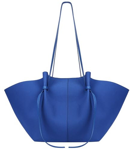 YFGBCX Tragetasche aus glattem Leder, Arbeitstasche für Damen, trendiger Griff oben, Luxus-Hobo-Handtasche mit verstellbarem Riemen, Blaues Wildleder, Large